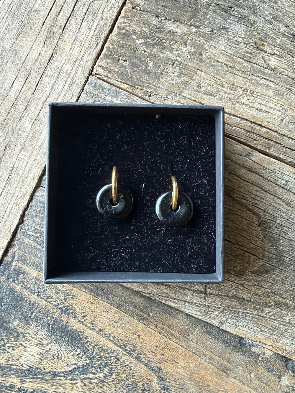 Gold Hoop Black Stone Drop Earrings - Women Jewelry